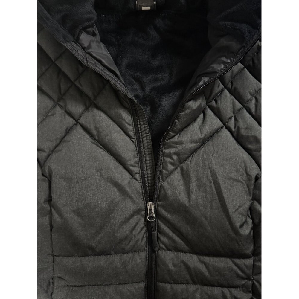 Cozy Quilted Hooded Puffer Coat Fleece Lining & Full-Zip Closure Womens M Black - Picture 4 of 12